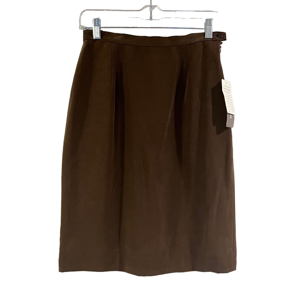 NWT Jones New York Brown Silk Pencil Skirt Knee High Side Zipper Size 6